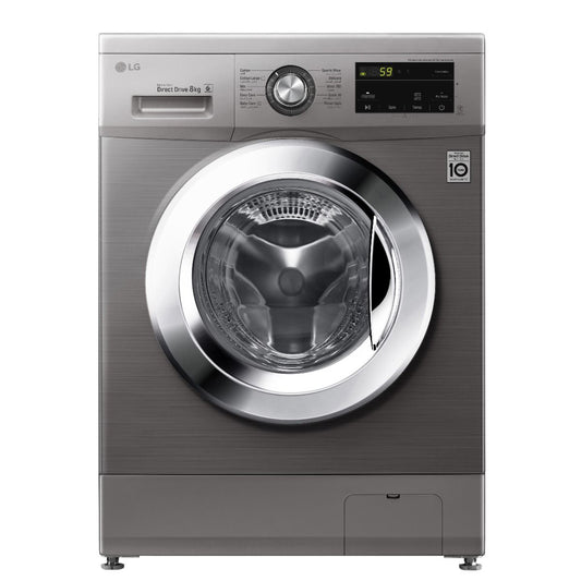 LG Front Load Inverter Washing Machine Chrome Door, 8KG, Silver - FH2J3TNG5