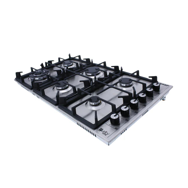 Purity Built In Heavy Duty Grids Gas Hob, 90 cm, 6 Burners, Silver - HPT903S
