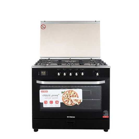 Fresh Hammer Gas Cooker, 5 Burners, 80 cm, Black & Silver - 500014483