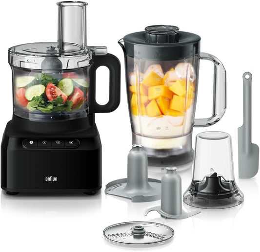 Braun PureEase Kitchen Machine, 800 Watts, Black - FP3132BK