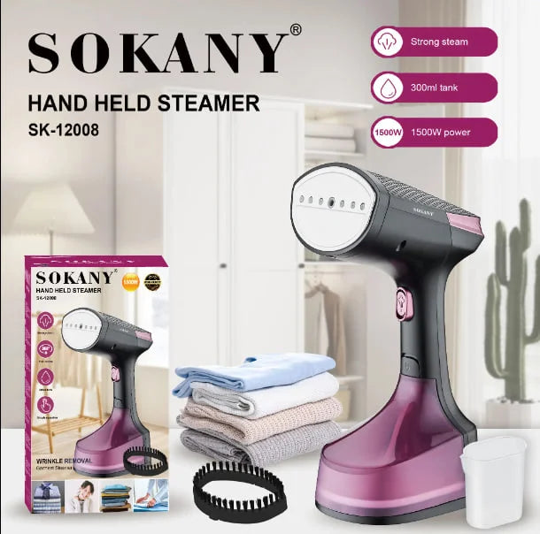 Sokany Handheld Steamer, 1500Watt, Black and Purple - SK-12008