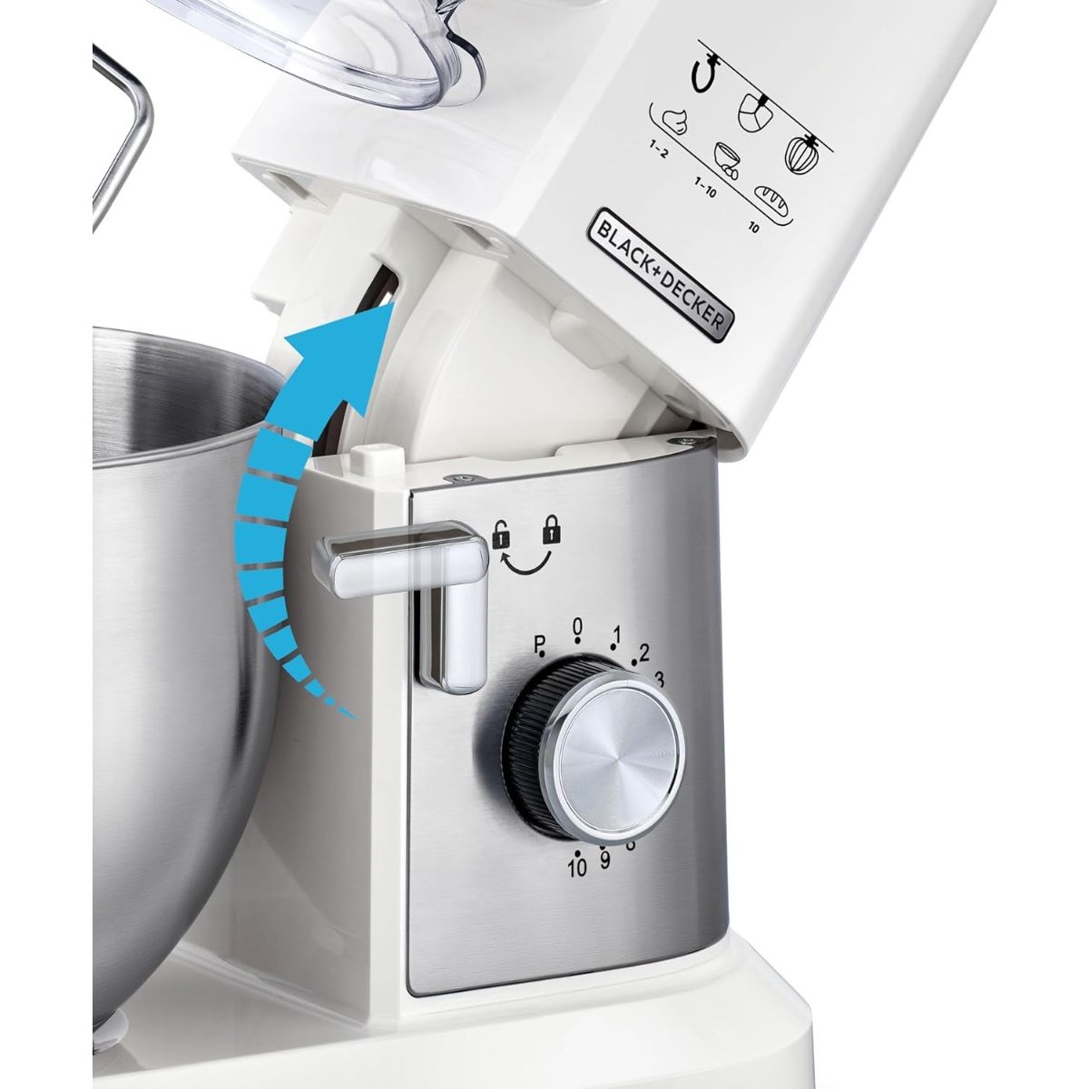 Black+Decker Multifunction Stand Mixer, 6 Liters, 1000 Watt, White - MKM100