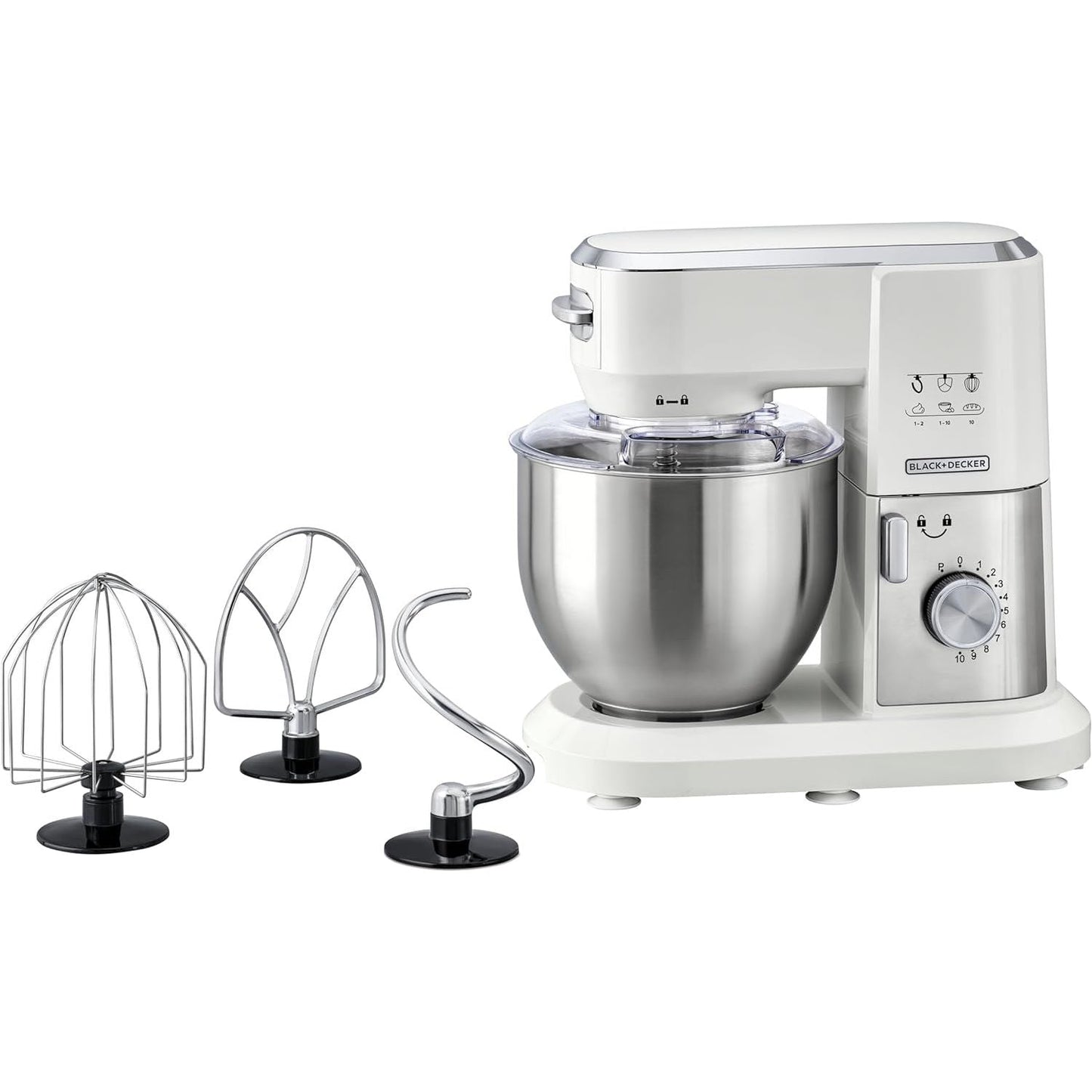 Black+Decker Multifunction Stand Mixer, 6 Liters, 1000 Watt, White - MKM100