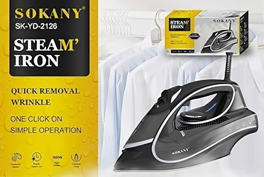 Sokany Steam Iron, 2600 Watt, 480 ml, Black - SK-YD-2126