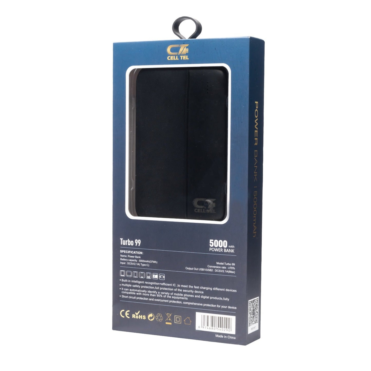 Cell Turbo 99 Tel Slim Power Bank 5000mAh +Type C Cable Full Compatible