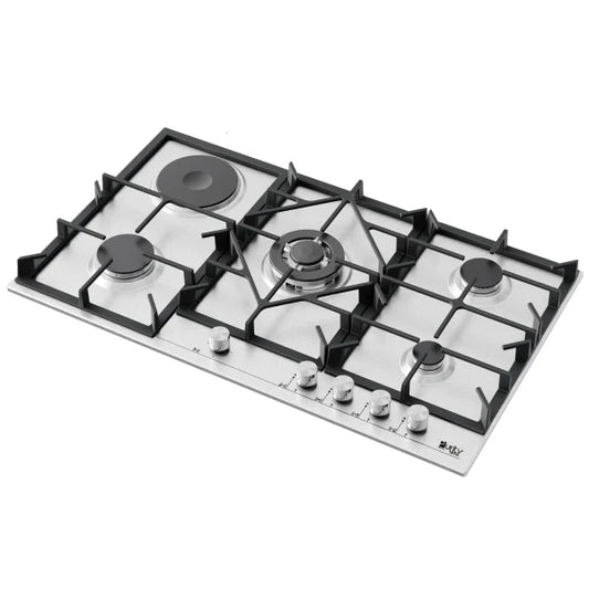 Purity Built In 4 Gas Burner + 1 Electric Burner Heavy Duty Hob, 90 cm, 5 Burners, Silver - HPT909ES