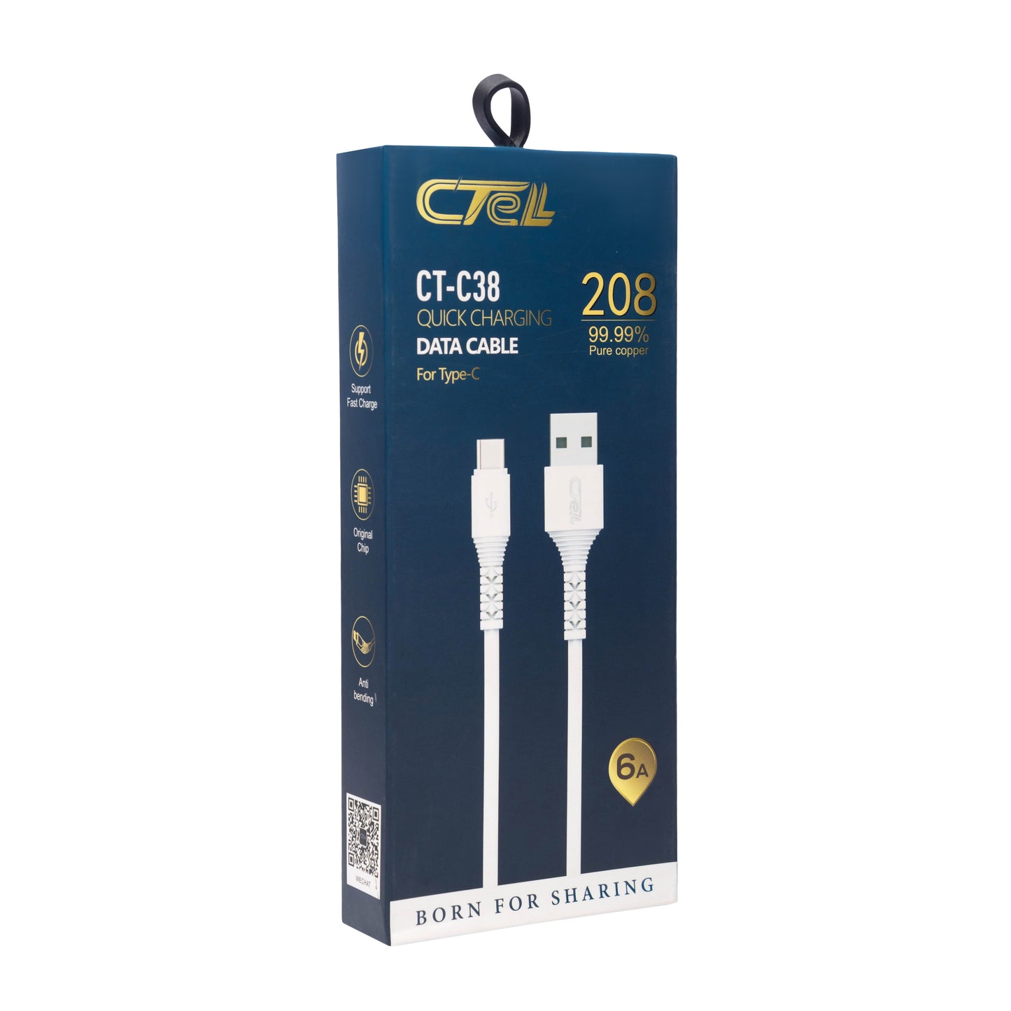 Cell Tel Type C Pure Copper Fast Charging Cable, White - CT-C38