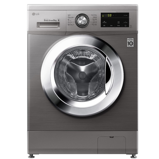 LG Front Load Inverter Washing Machine Chrome Door, 8KG, Silver - FH2J3TNG5