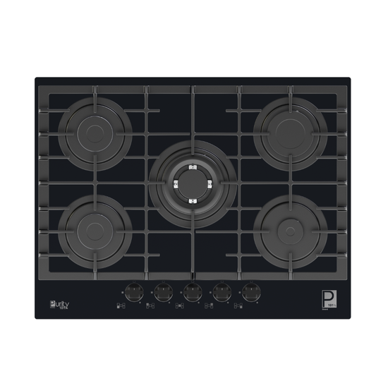 Purity Built In Heavy Duty Grids Gas Hob, 70 cm, 5 Burners, Black - HPT713G