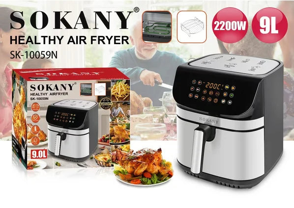 Sokany Digital Air Fryer, 9 Liter, 2200 Watt - SK-10059N