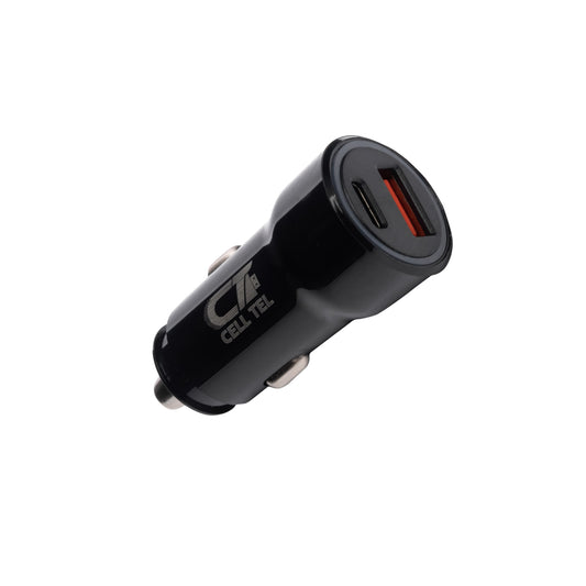 Cell Tel PVC Fast Car Charger, PD+QC3.0, 65W, Black - Turbo 88