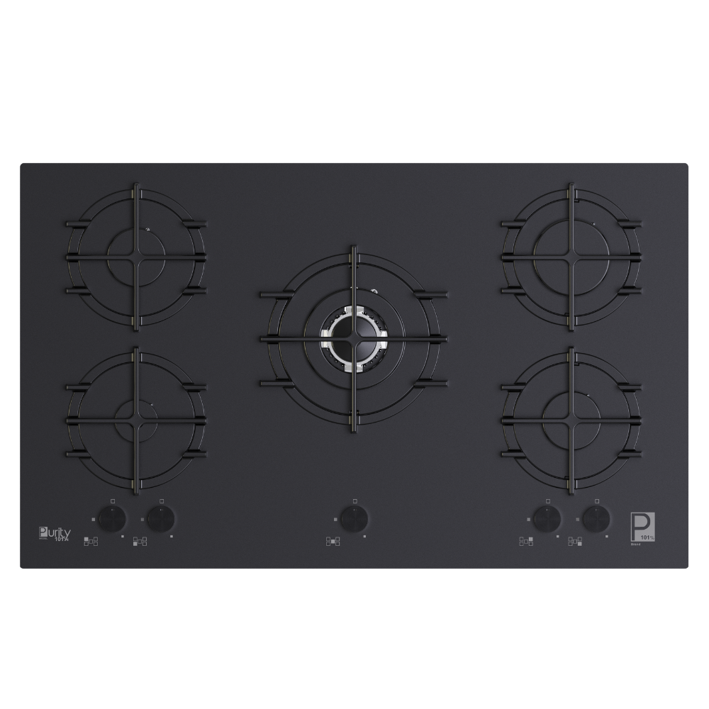Purity Built In Heavy Duty Gas Hob, 90 cm, 5 Burners, Black - HPT911 MAT-BL
