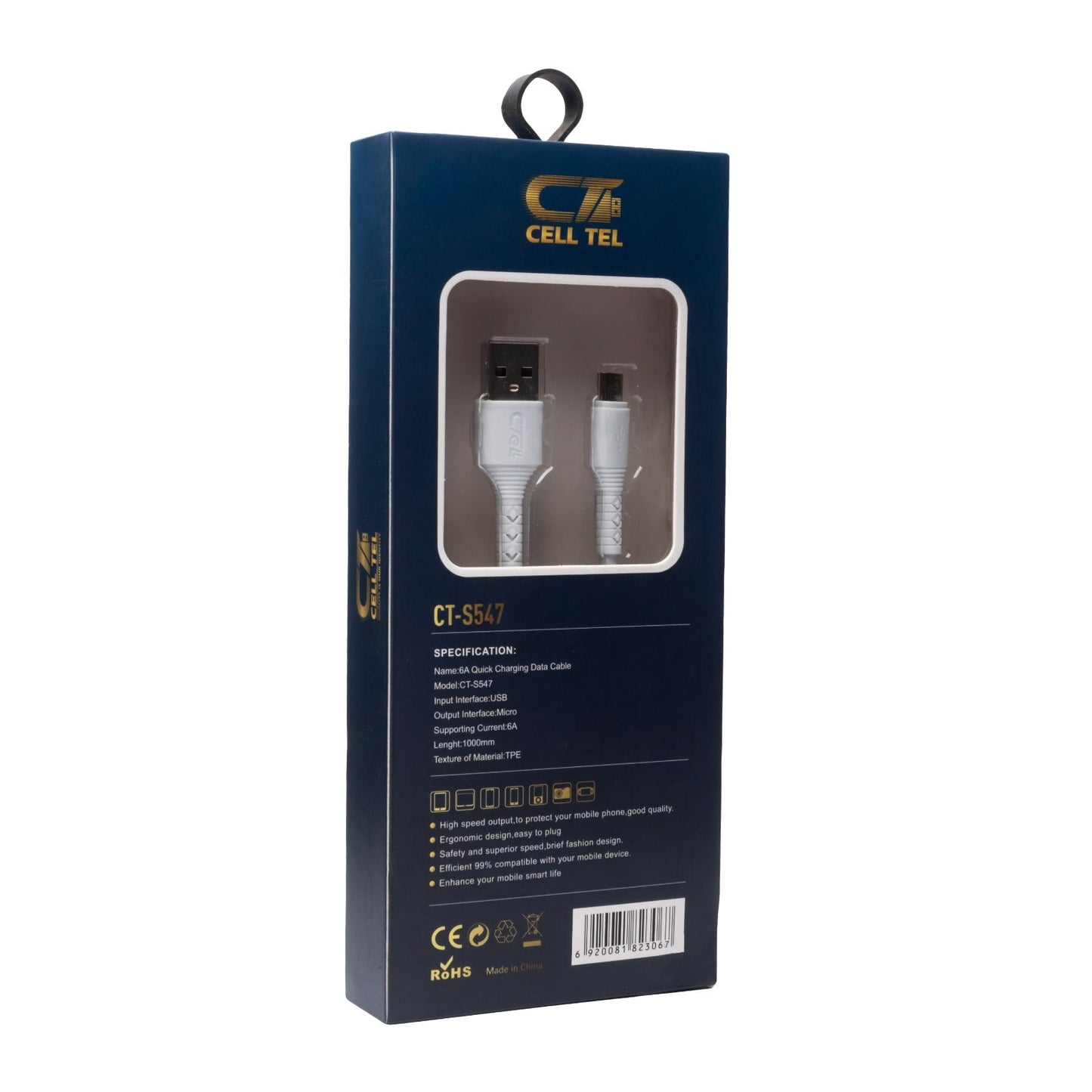 Cell Tel Type C Pure Copper Cable, 6.0A, White - CT-C38
