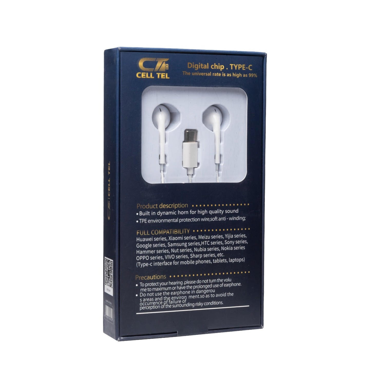 Cell Tel Type-C Stereo Earphone, White - CT-30H