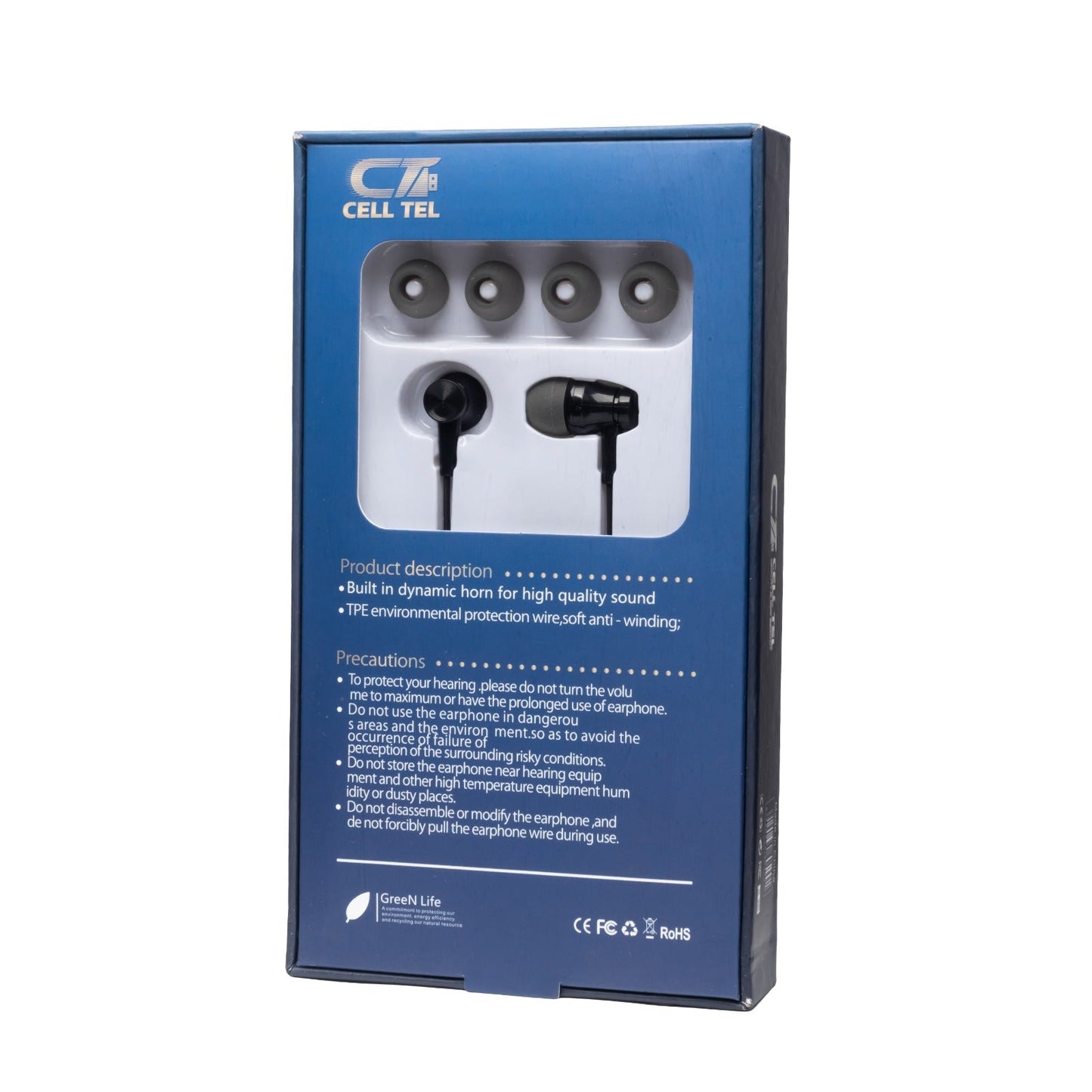 Cell Tel Stereo Earphone, Black - CT-06
