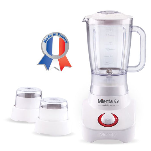 Mienta Countertop Blender With 2 Mills, 1.5 Liter, 600 Watt, White - BL1221A
