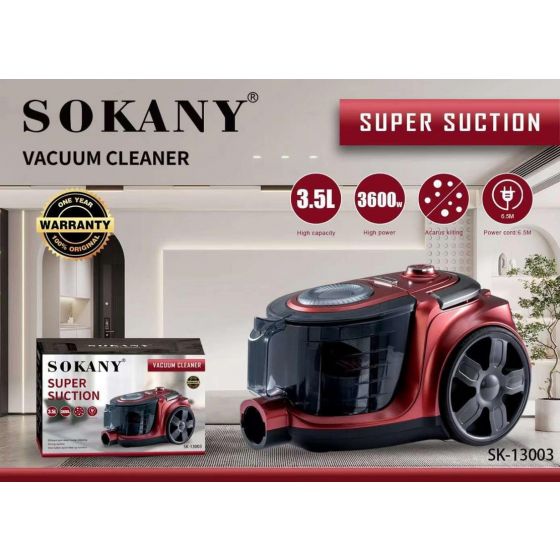 Sokany 3600 Watt Vacuum Cleaner, 3.5 Liter Capacity, Red - SK-13003