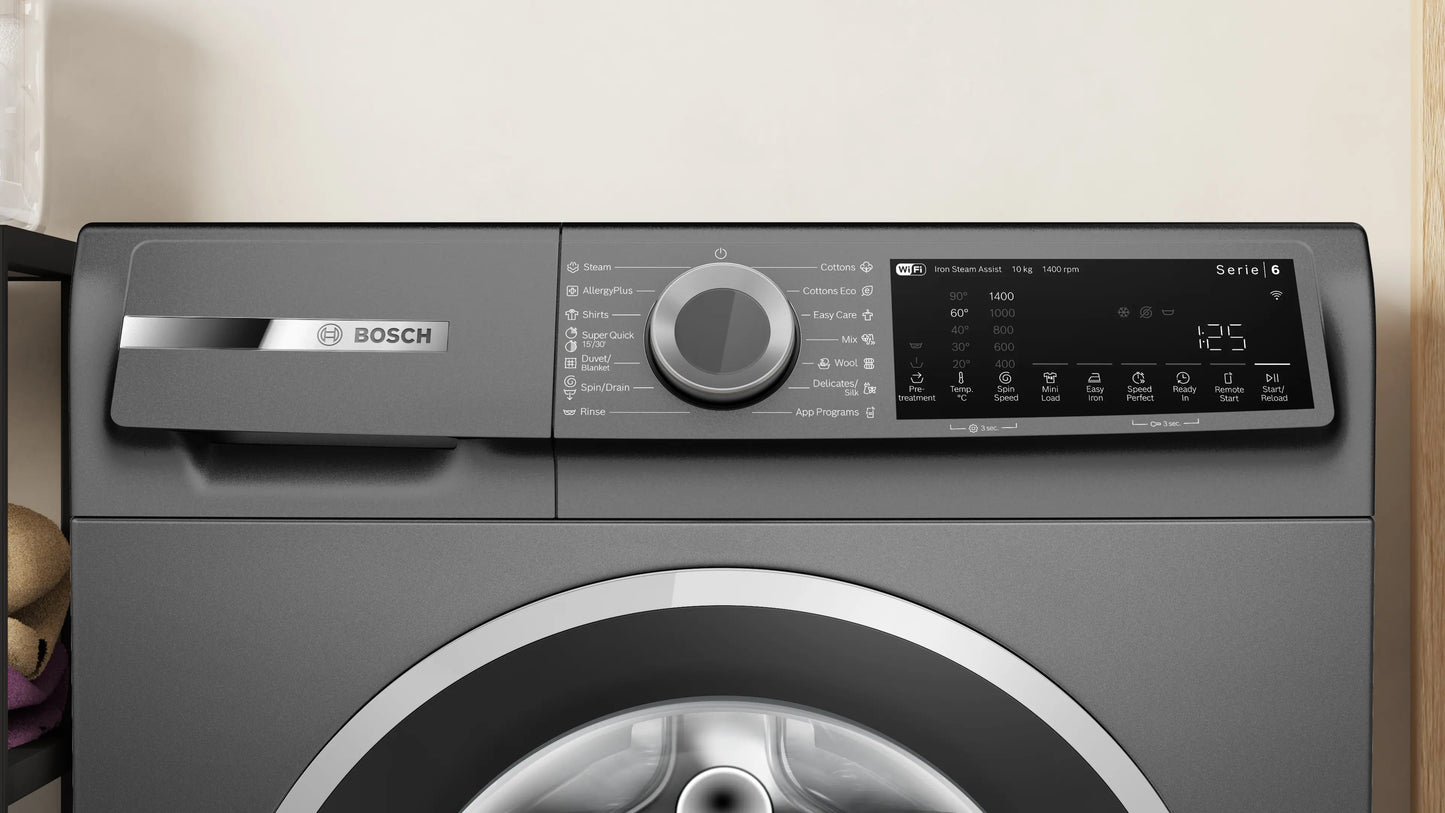 Bosch Series 6 Front Load Washing Machine, 10 kg, With Digital Display, Cast Iron Grey - WGK254ZREG