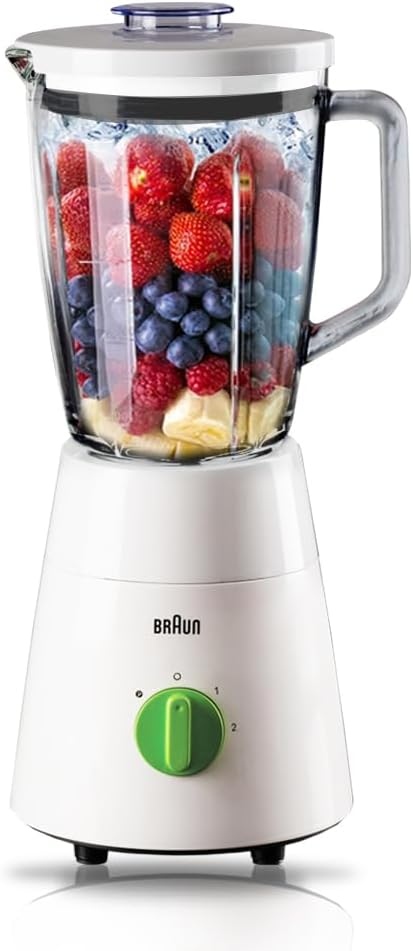 Braun 3 In 1 Jug Blender with Chopper and Grinder, 500 Watt, 1.75 Liters, White - JB0153WH