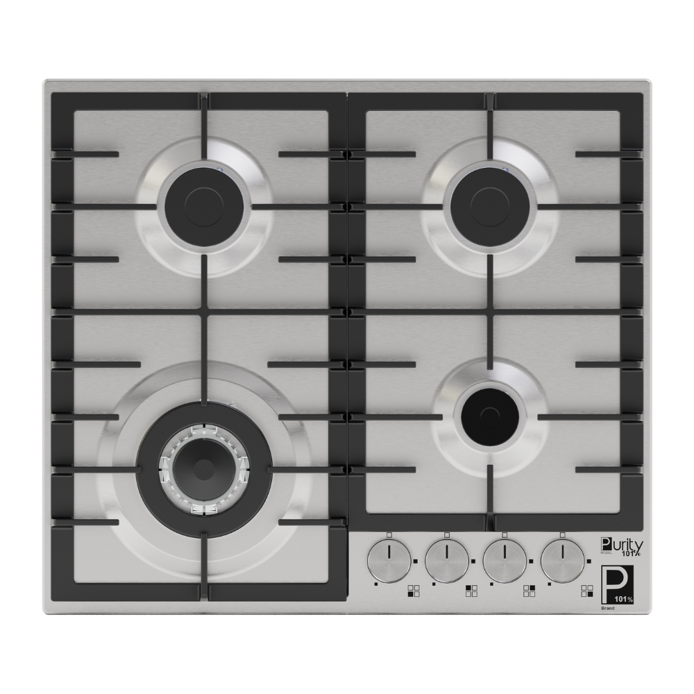 Purity Built In Heavy Duty Grids Gas Hob, 60 cm, 4 Burners, Silver - HPT603S