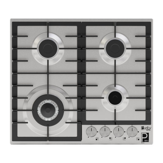 Purity Built In Heavy Duty Grids Gas Hob, 60 cm, 4 Burners, Silver - HPT603S