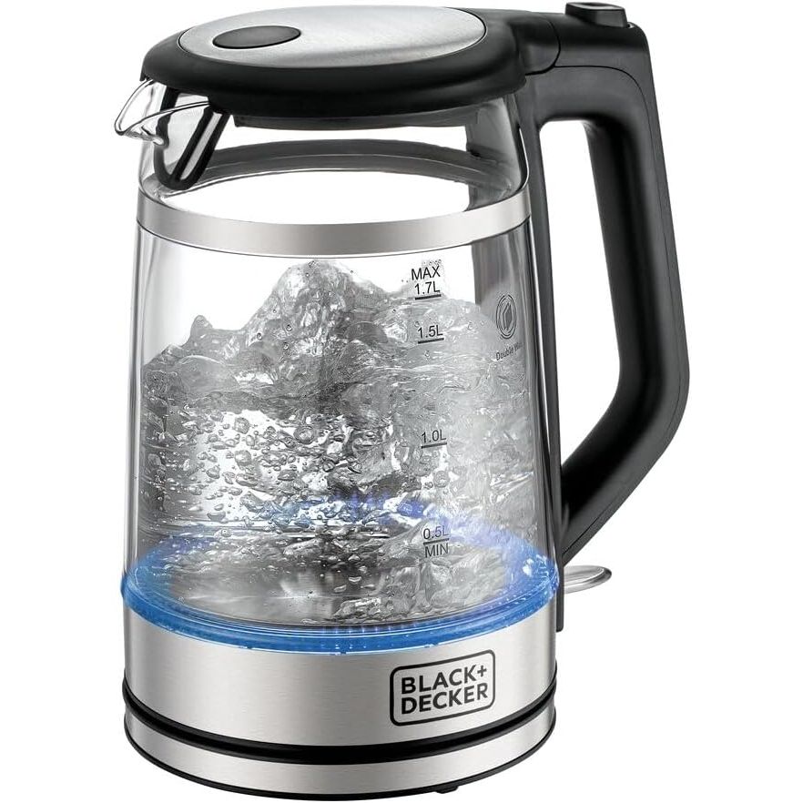Black + Decker Electric Kettle, 1.7 Liters, 2200W, Silver And Black - GK220