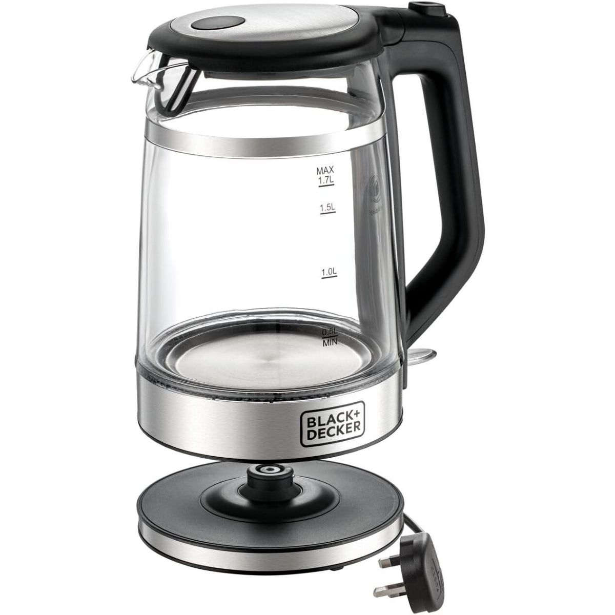 Black + Decker Electric Kettle, 1.7 Liters, 2200W, Silver And Black - GK220