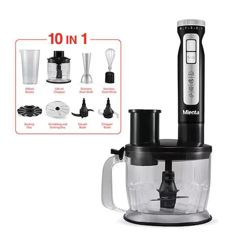 Mienta Turbo Pro 10 in 1 Hand Blender with Chopper ,1000 Watt , 2Liter ,Black - HB111538A