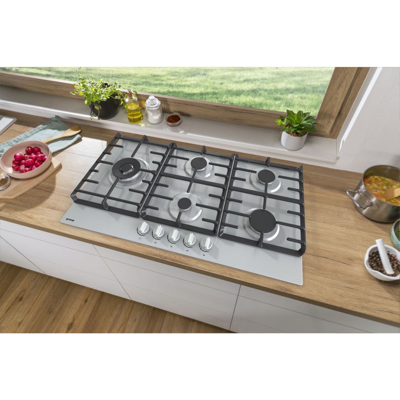 Gorenje Built-In Hob, 90 cm, 5 Gas Burners, Silver - GW951X