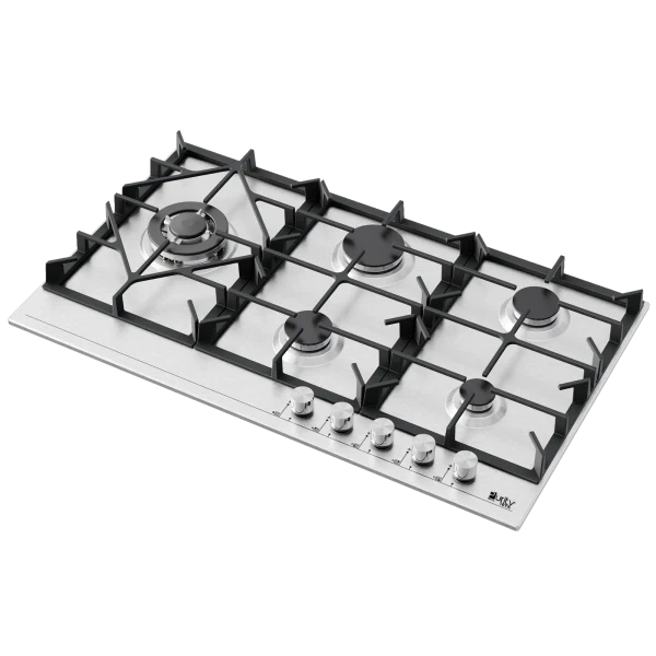 Purity Built In Heavy Duty Gas Hob, 90 cm, 5 Burners, Silver - HPT907S