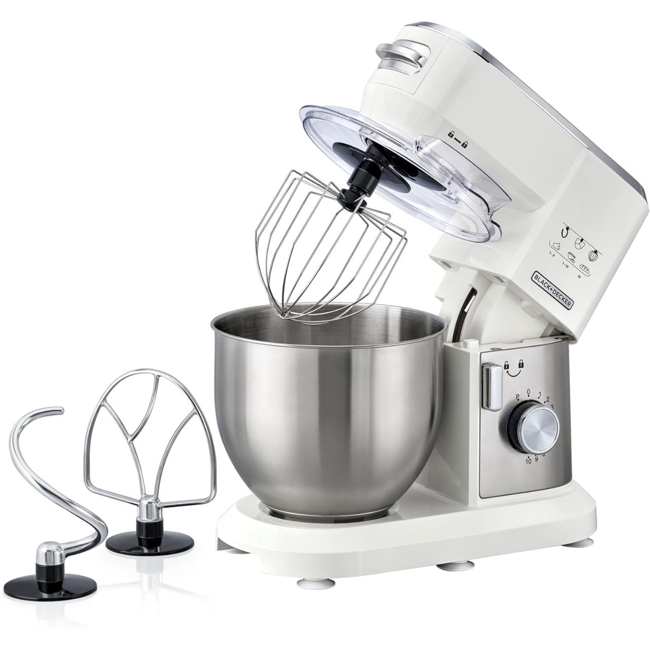 Black+Decker Multifunction Stand Mixer, 6 Liters, 1000 Watt, White - MKM100