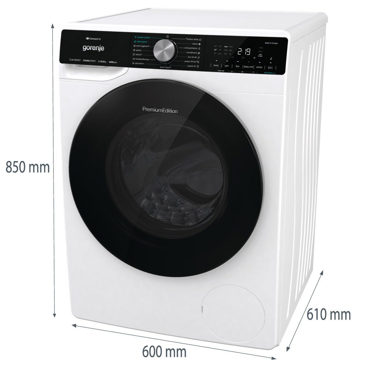 Gorenje Washing Machine, 10.5 KG, Inverter Motor, WIFI - WNS1X4ARTWIFI