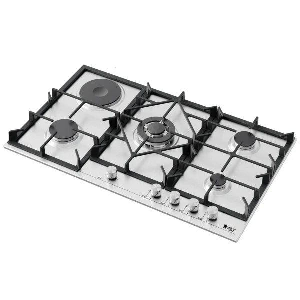 Purity Built In 4 Gas Burner + 1 Electric Burner Heavy Duty Hob, 90 cm, 5 Burners, Silver - HPT909ES