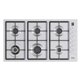 Purity Built In Heavy Duty Grids Gas Hob, 90 cm, 6 Burners, Silver - HPT903S