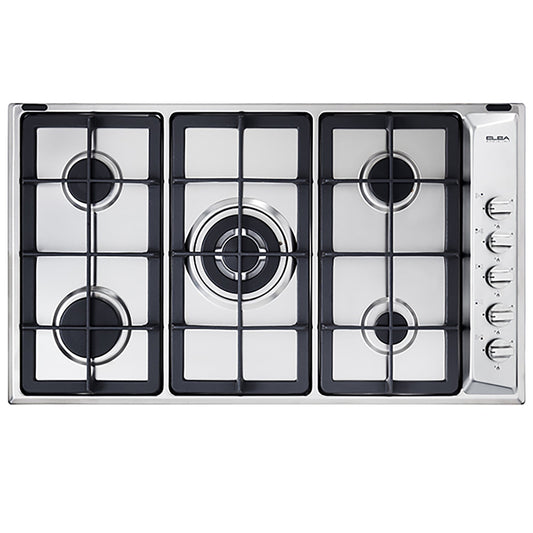 ELBA Built-In Gas Hob, 90 cm, 5 Burners, Silver - EN95-545XD