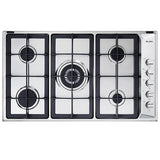 ELBA Built-In Gas Hob, 90 cm, 5 Burners, Silver - EN95-545XD
