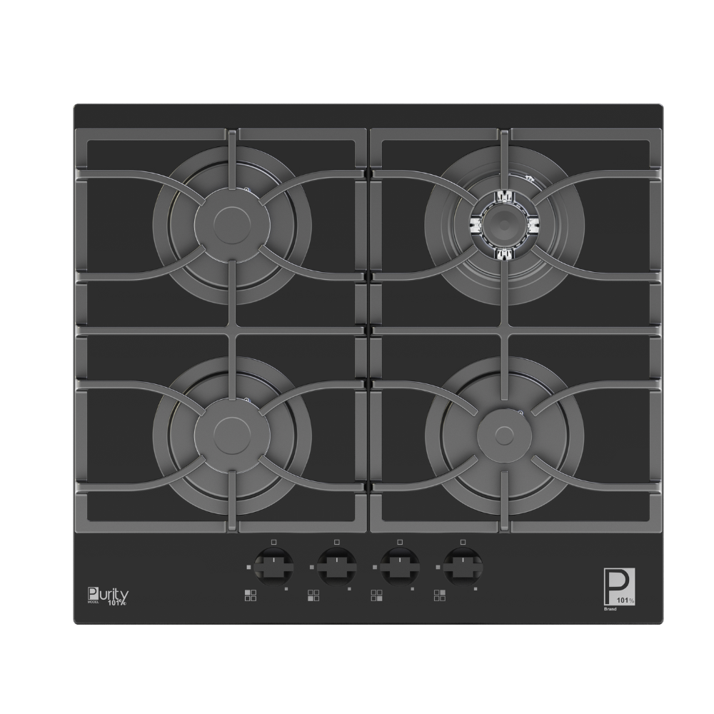 Purity Built In Heavy Duty Grids Gas Hob, 60 cm, 4 Burners, Black - HPT617G