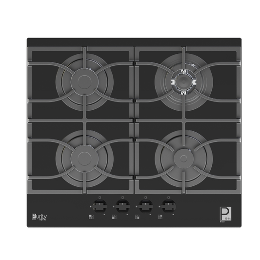 Purity Built In Heavy Duty Grids Gas Hob, 60 cm, 4 Burners, Black - HPT617G