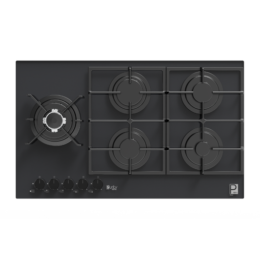 Purity Built In Heavy Duty Gas Hob, 90 cm, 5 Burners, Black - HPT912G