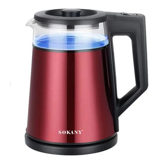 Sokany Electric Kettle, 1.7 Liters, 2000 Watts, Metallic Red - SK-1076