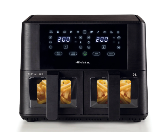Ariete Digital Air Fryer, 9 Liters , 2400W, Black & Silver - AR-4631