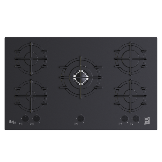 Purity Built In Heavy Duty Gas Hob, 90 cm, 5 Burners, Black - HPT911 MAT-BL