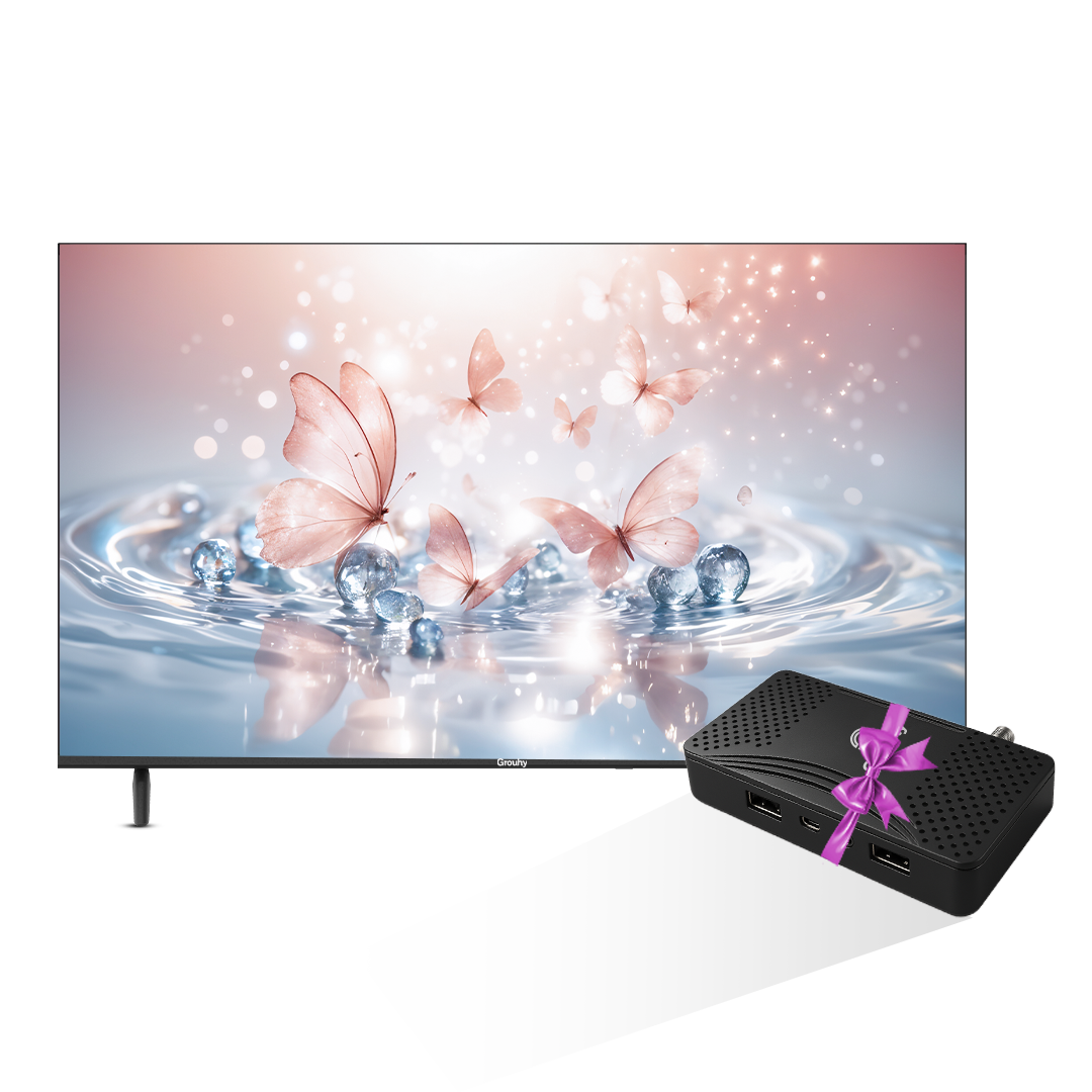 Grouhy 32 Inch LED TV Frameless - GLD32NAV2 + Grouhy HD Satellite Receiver Mini - Black - 9500 Pro