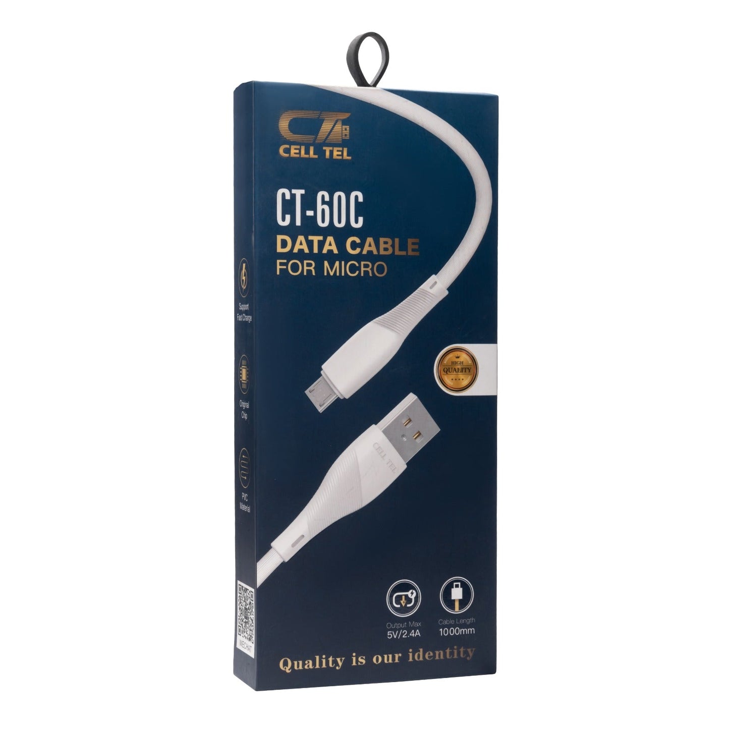 Cell Tel PVC Quick Android Cable, 2.4A, White - CT-60C