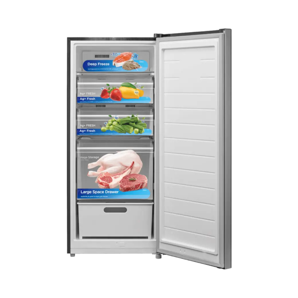 Midea Upright Deep Freezer, 5 Drawers, 174L, Silver - MDRU255FEN50-GTIN