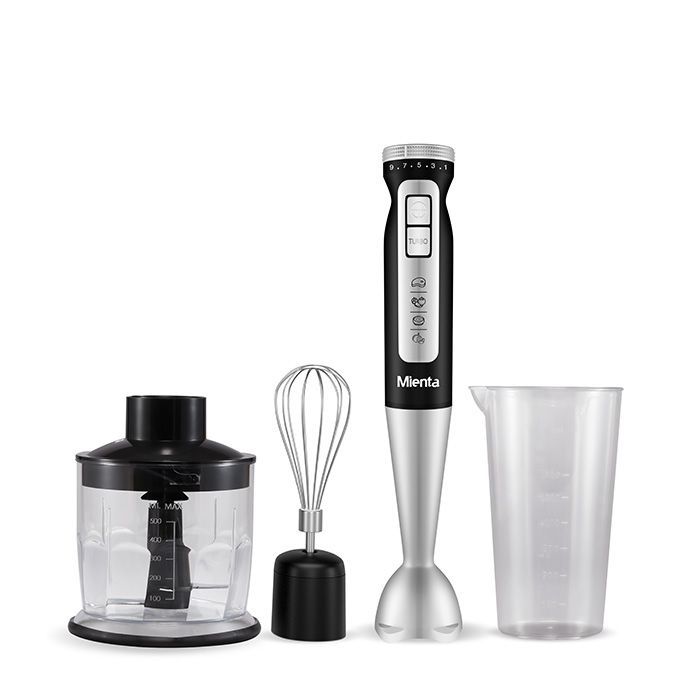 Mienta Turbo Plus Hand Blender With Attachments, 600ml, 1000 Watt, Black and Silver - HB111438A