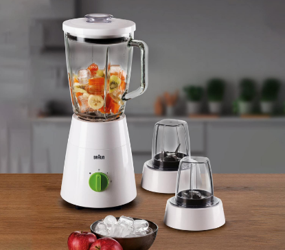 Braun 3 In 1 Jug Blender with Chopper and Grinder, 500 Watt, White - JB0123WH