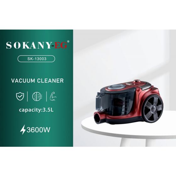 Sokany 3600 Watt Vacuum Cleaner, 3.5 Liter Capacity, Red - SK-13003