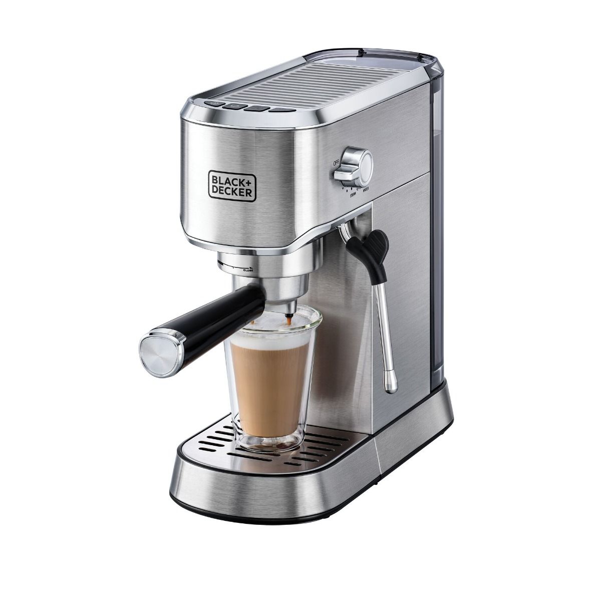 Black+Decker Espresso Machine, 1 Liter, 2 Cups, 1450 Watt, Silver - ECM150