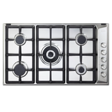 Elba Gas Hob, 90 Cm, 5 Burners, Silver - E95-545XND